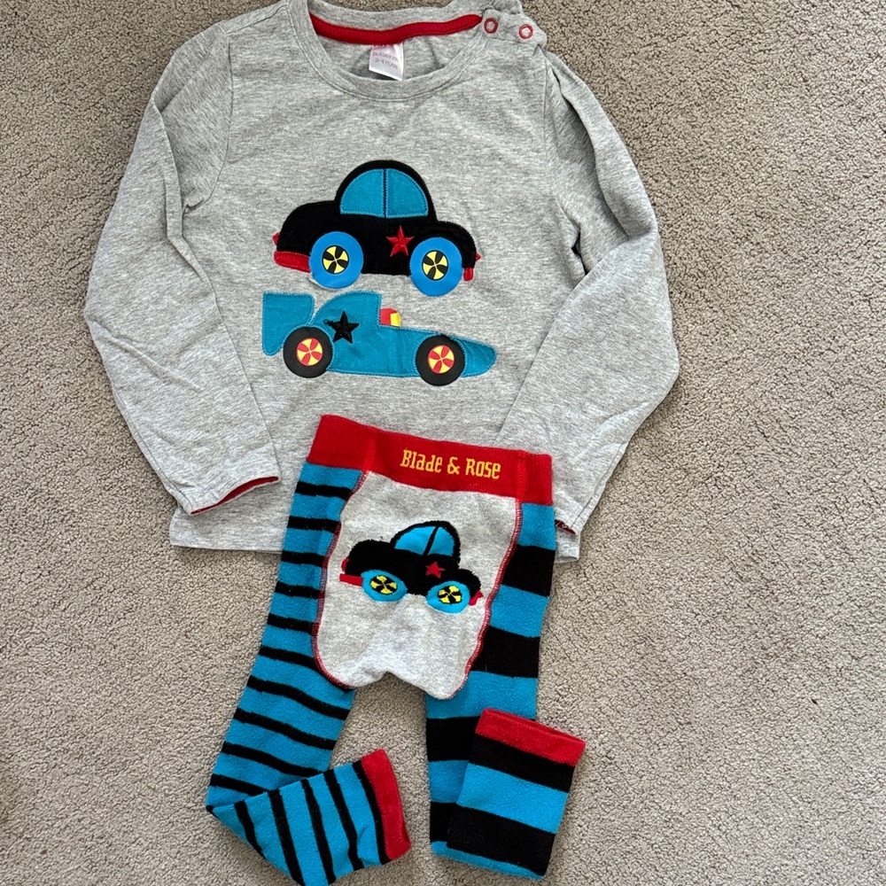 Blade & Rose Long Sleeve Car Shirt and Striped Leggings Set